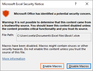 excel security notice